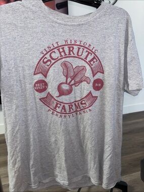 The office Men's Gray T-Shirt with Red Logo shrute farms